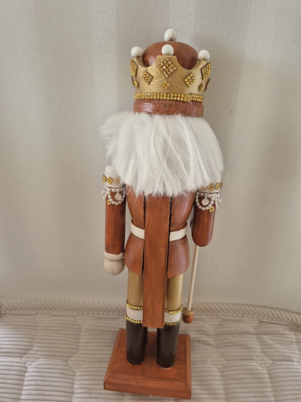 Wooden Cinnamon and Gold Nutcracker King Figurine - Decorative Home Accent